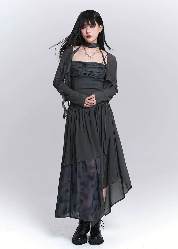 IRREGULAR LAYERED CHIFFON DRESS / LG1529