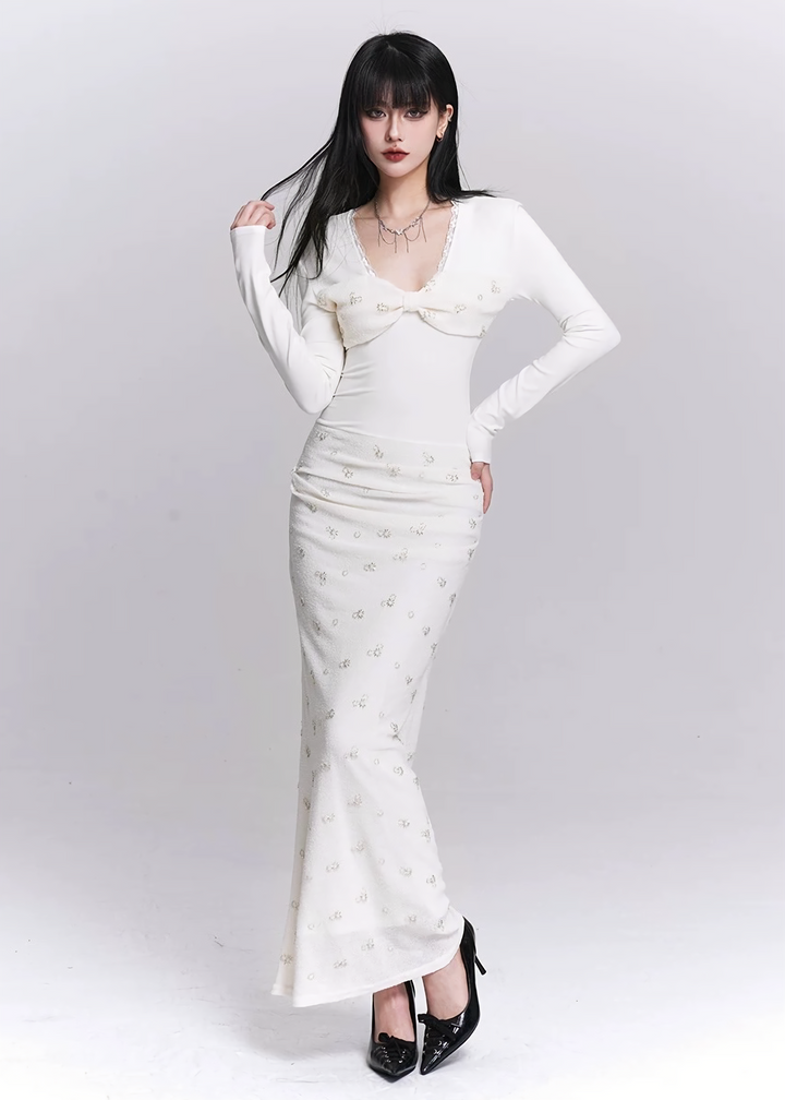 Slim Fit Embellished Long Dress / LG1513