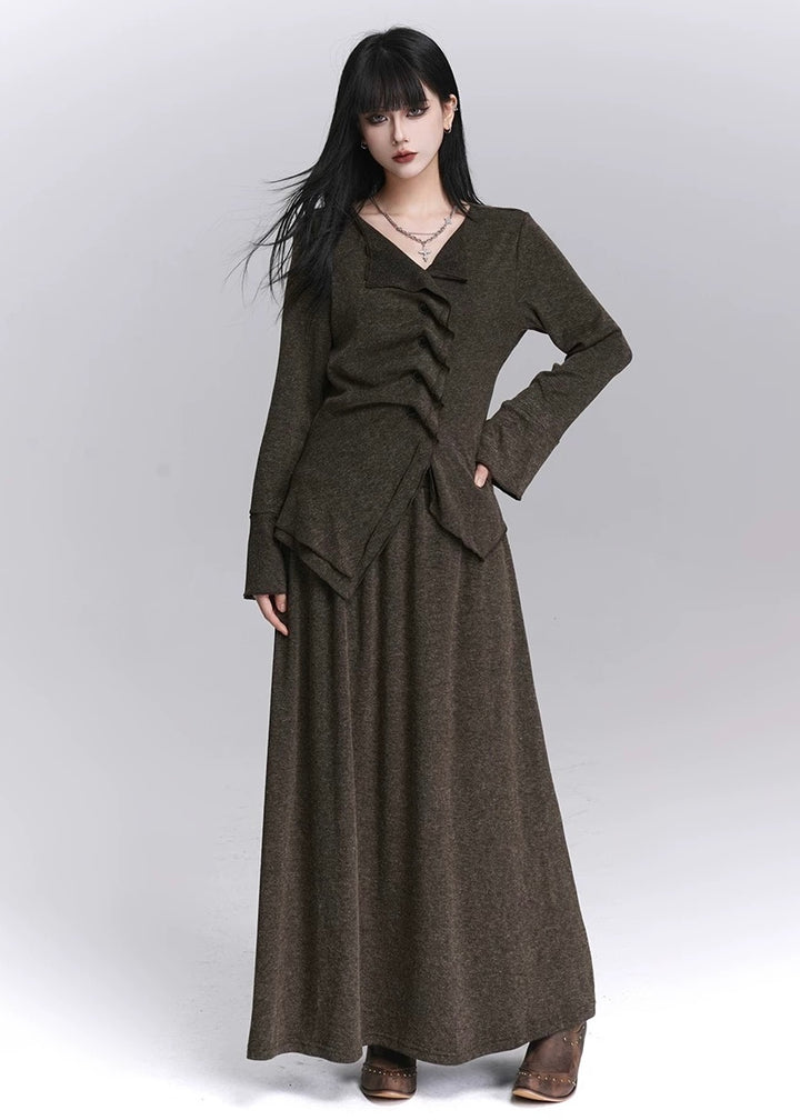 Asymmetrical ruffle top and long skirt set / LG1400
