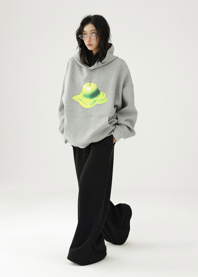 apple print hooded pullover / AS1174