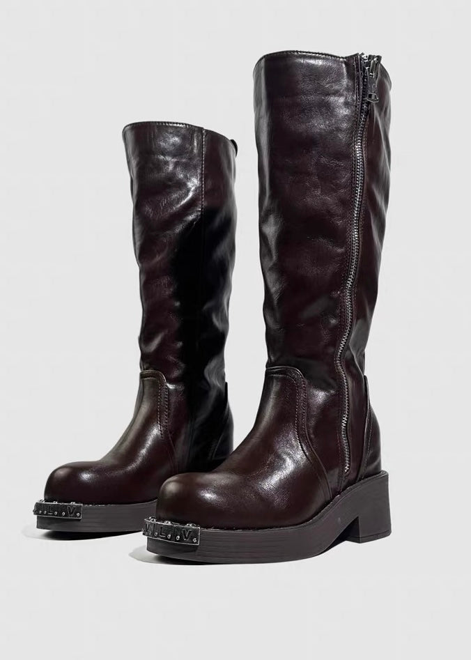 DARK METAL PLATE LONG BOOTS / V1185