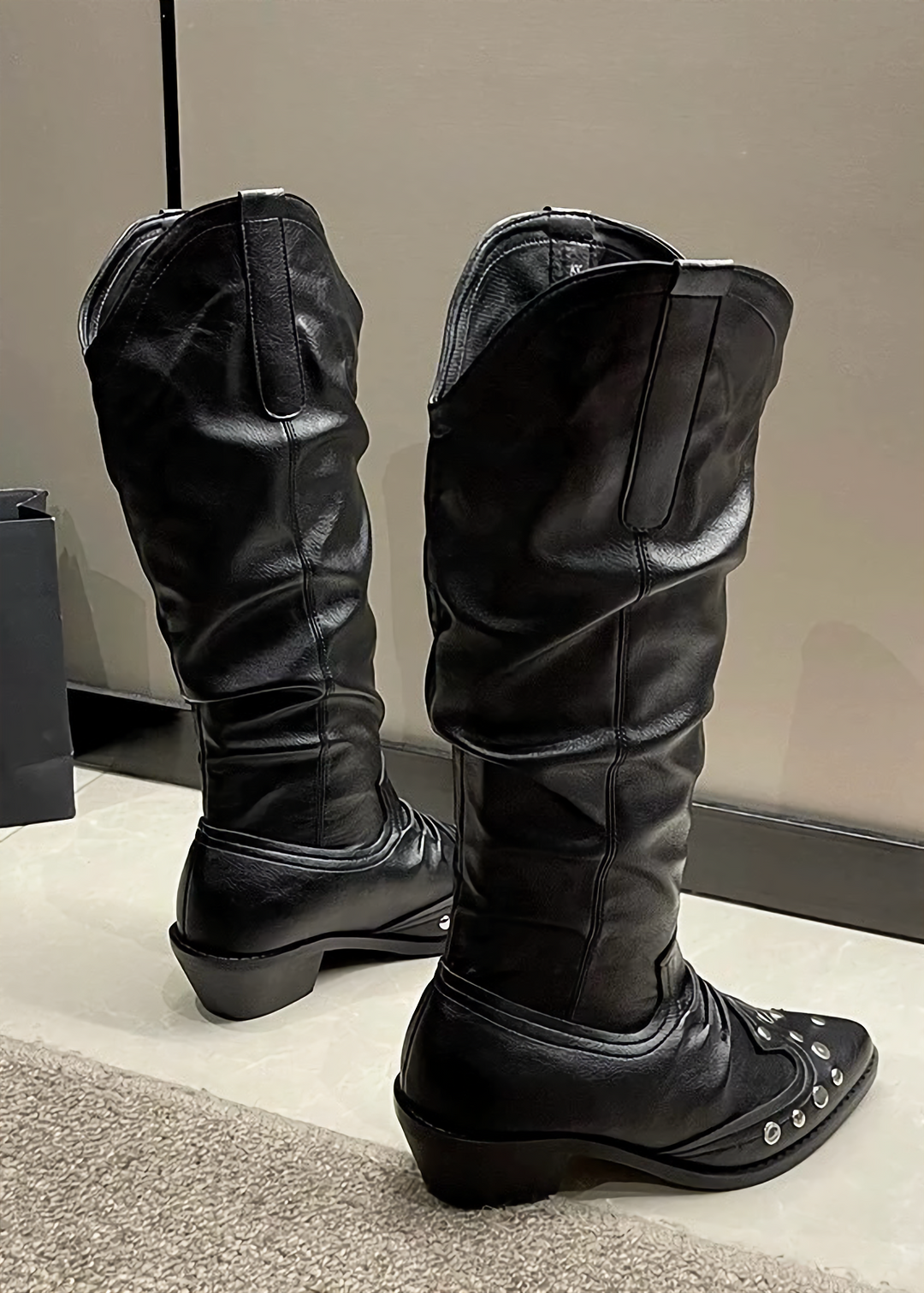 METAL STUDDED LONG WESTERN BOOTS / V1157