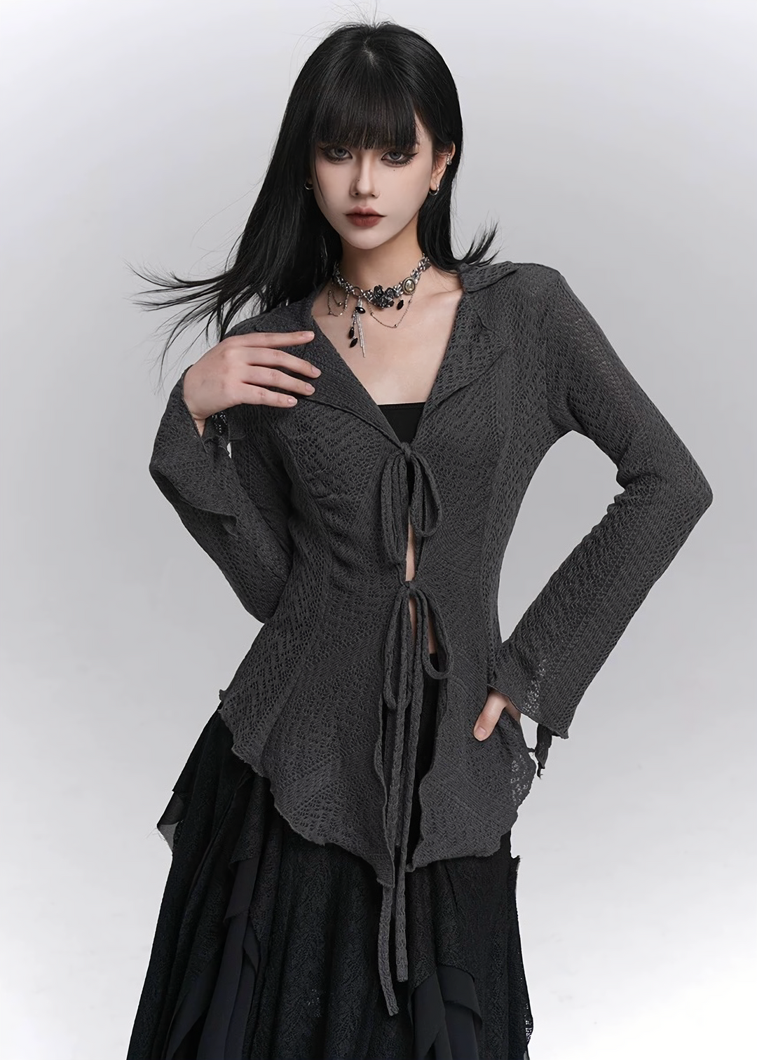 Double Tie Sheer Knit Tops / LG1435