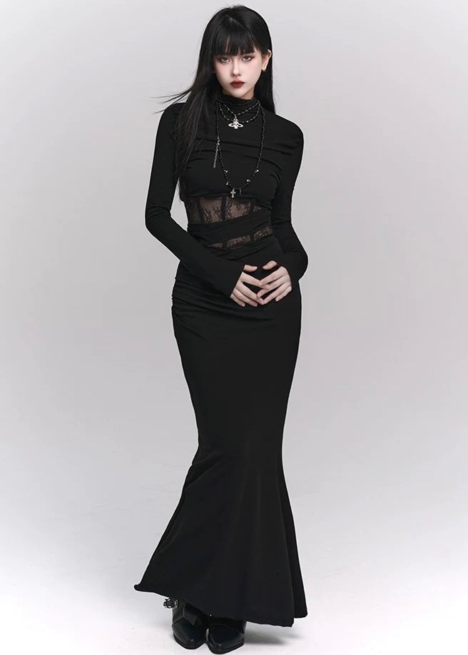 Black lace cut and sew &amp;amp; mermaid skirt / LG1143_e4r