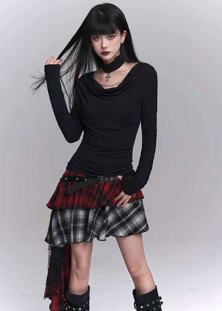 irregular plaid skirt / LG1239