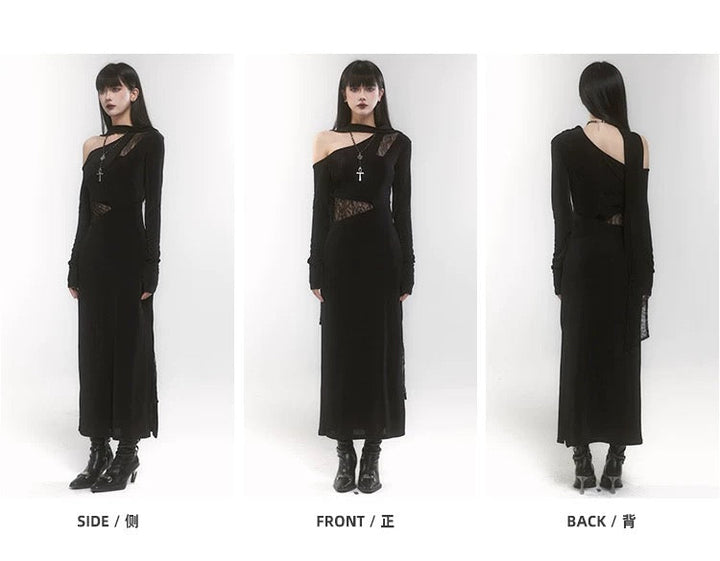 [Same-day delivery] One shoulder scarf dark dress / LG1190