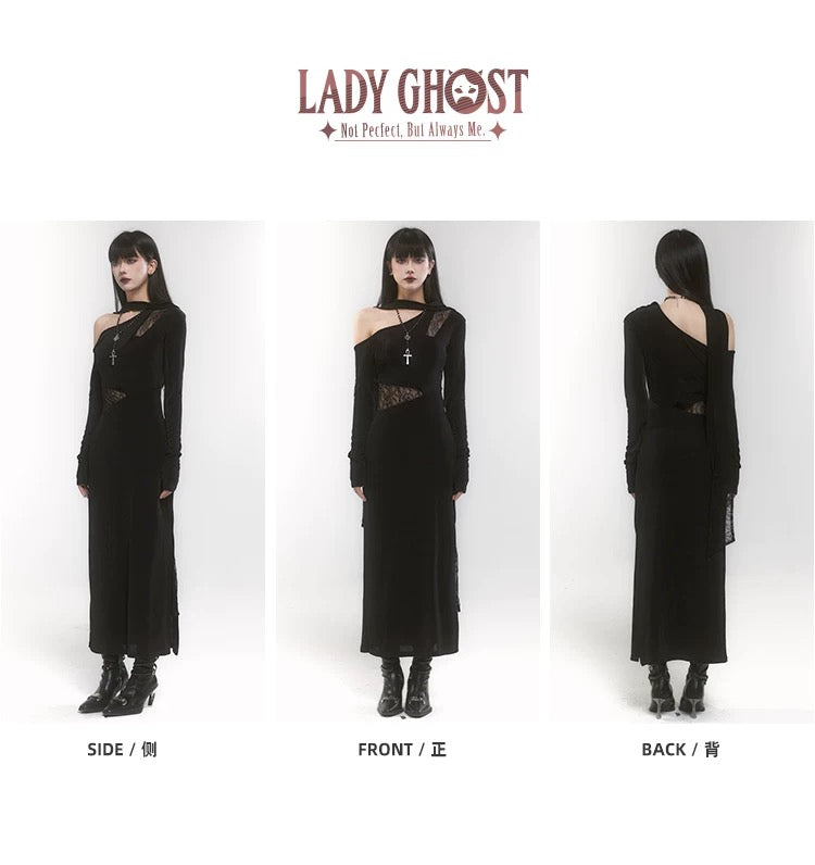 【당일 배송】one shoulder scarf dark dress / LG1190