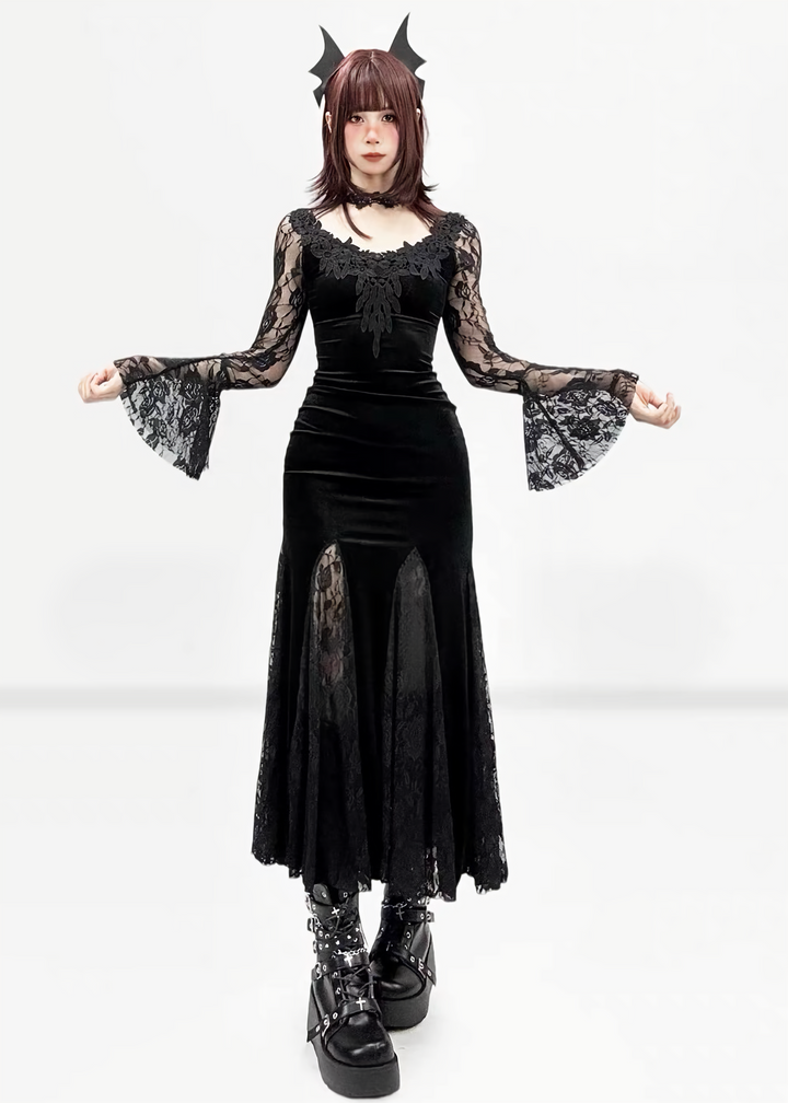 GOTHIC LACE VELVET MERMAID DRESS / LG1732