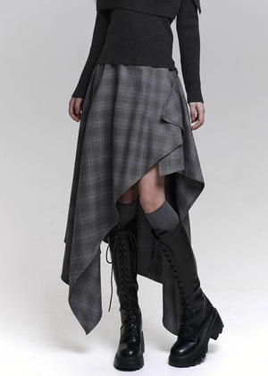 ASYMMETRIC SHADOW CHECK SKIRT / LG1470