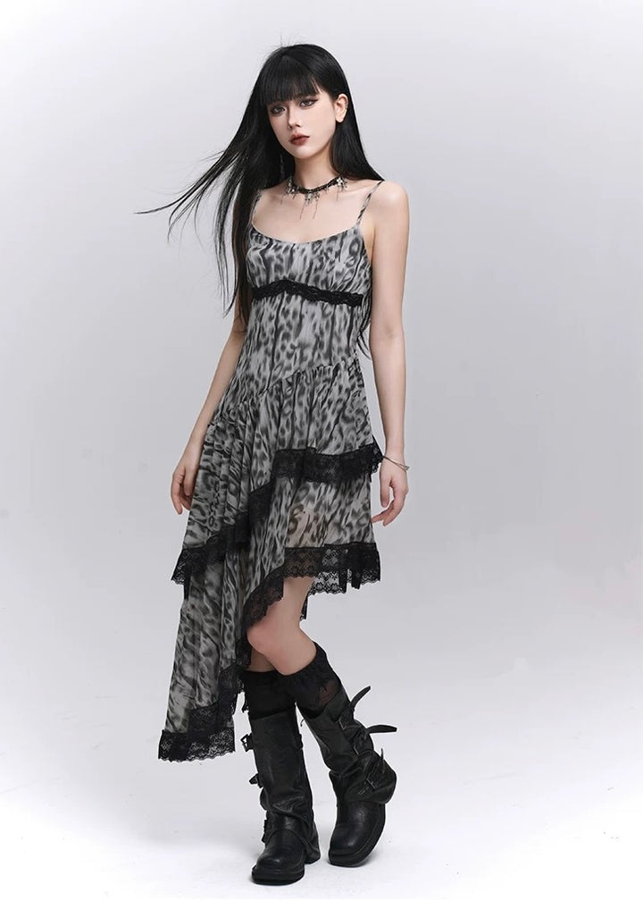 Asymmetrical leopard lace dress / LG1282