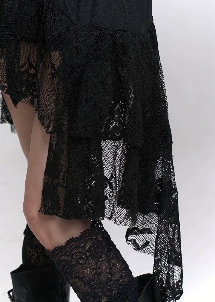 Asymmetric lace shadow skirt / LG1305_e4r 