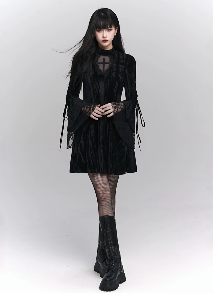 goth velvet lacing mini dress / lg1139
