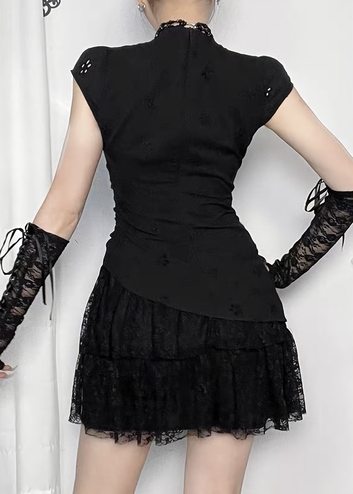 DARK LACE V-NECK MINI ONEPIECE / LG1691