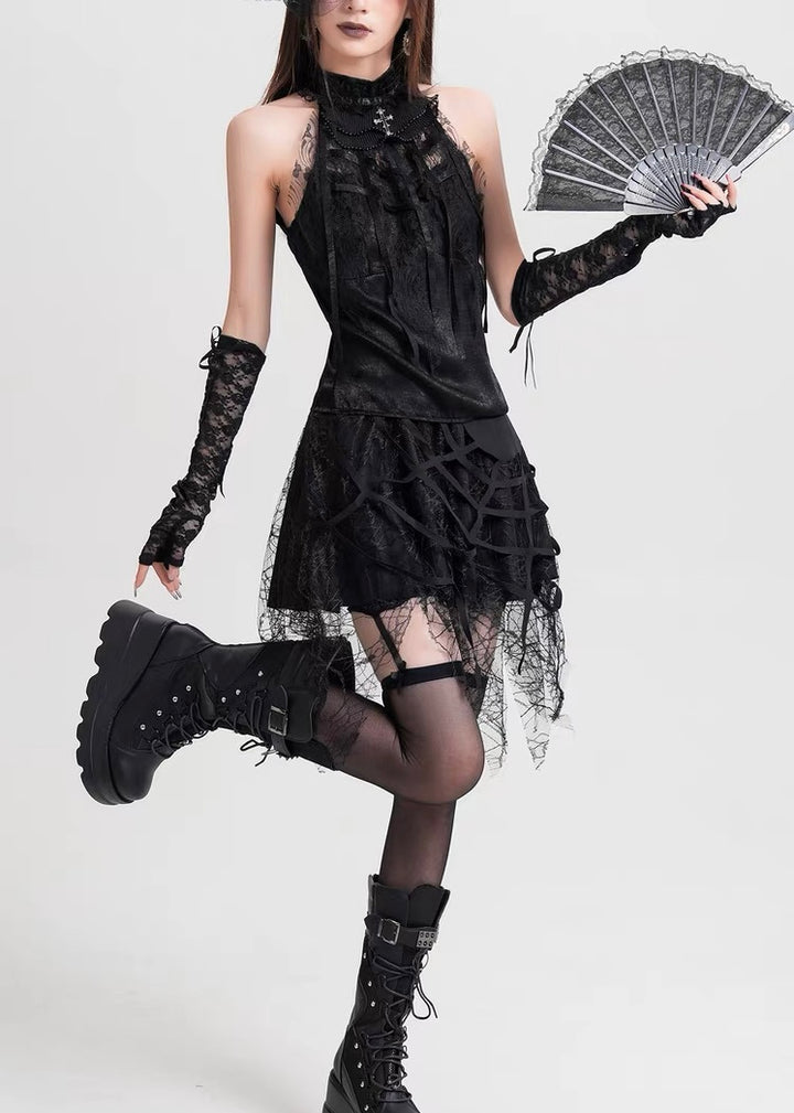GOTHIC CROSS LACE HALTER TOP / LG1580