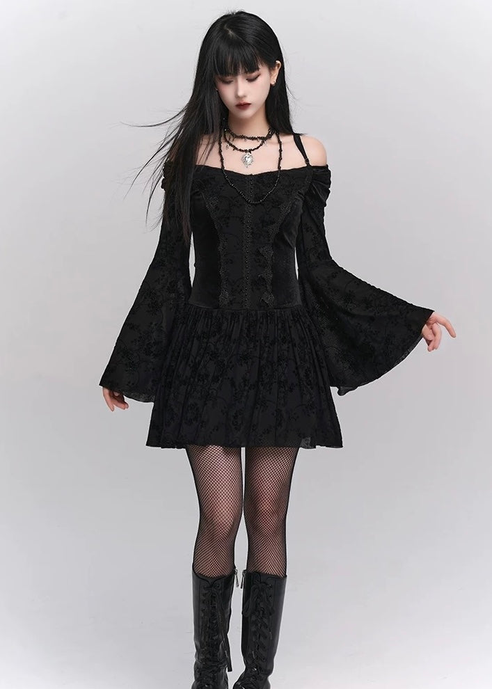 【即日配送】black one shoulder strap dress / LG1173