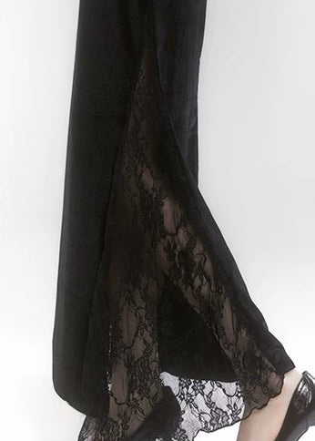 velvet black dress &amp; cropped fur jacket / LG1211