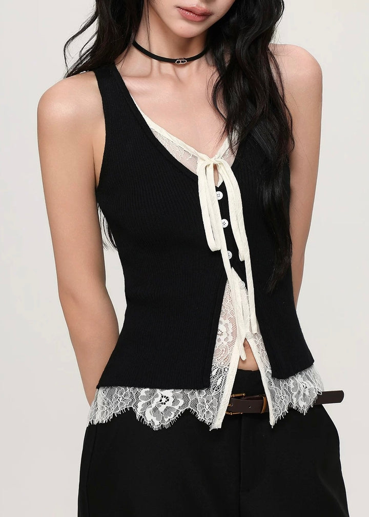LACE LAYERED RIB TANK TOP / LG1589