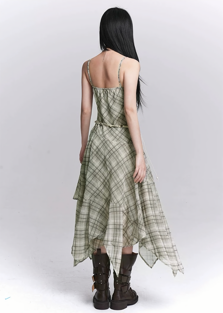 PLAID DRAPE IRREGULAR DRESS / LG1545