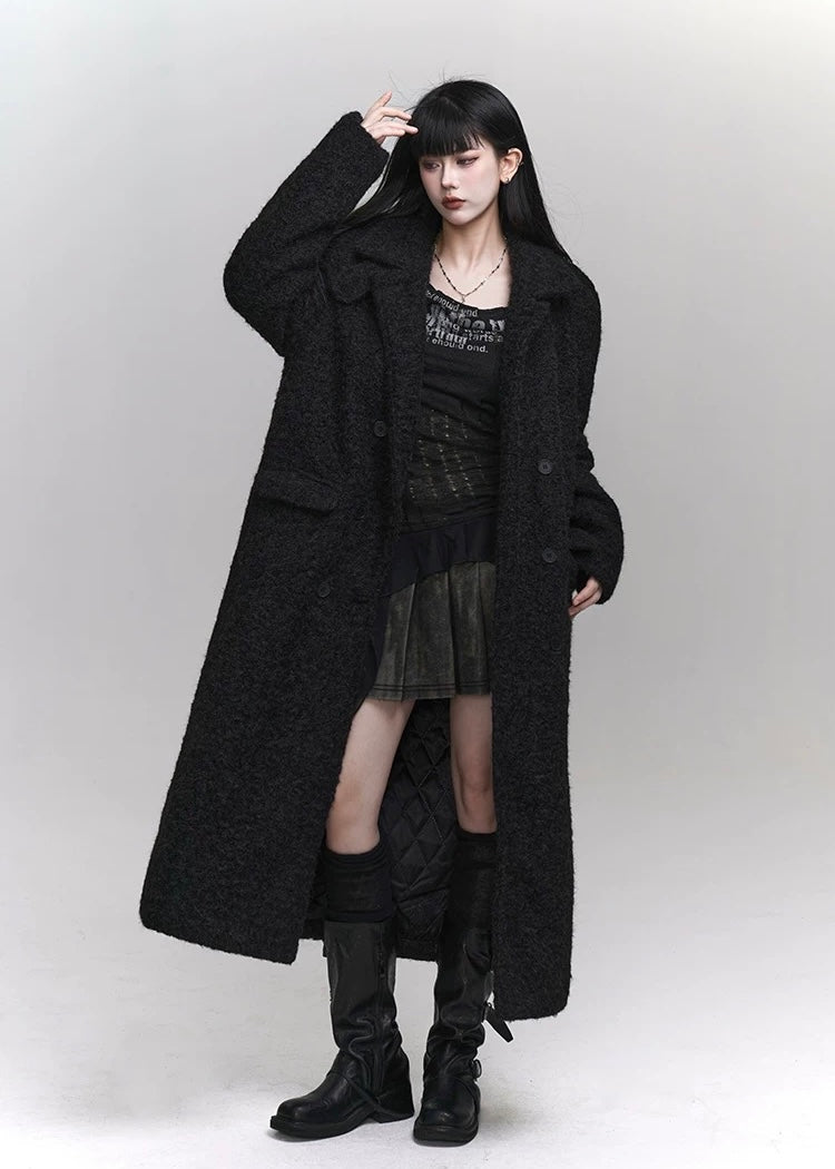 black fleece wool coat / LG1152