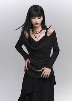 Drape neck x lace inner set top / lg1342 