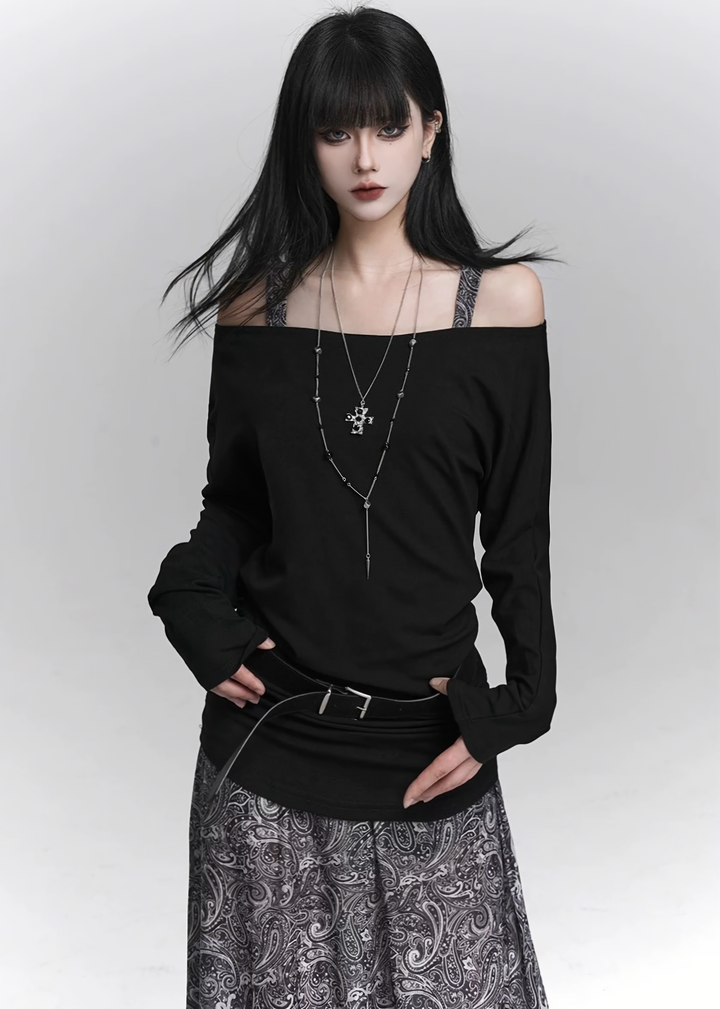 ASYMMETRY OFF-SHOULDER TOP & PAISLEY LONG SKIRT SET / LG1419_e4r