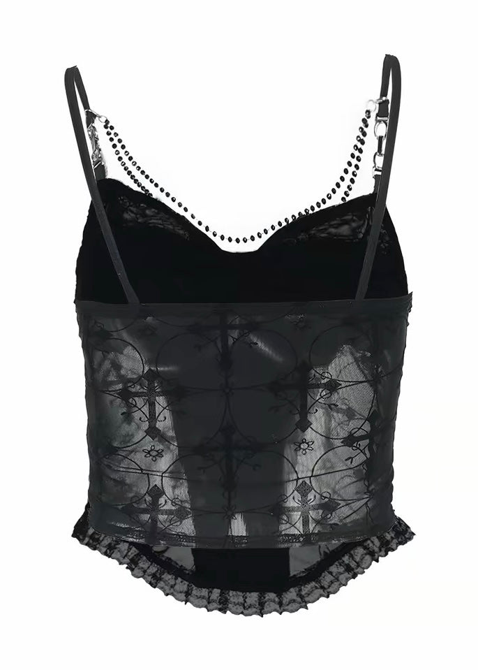 BLACK LACE CROSS CAMISOLE / LG1579