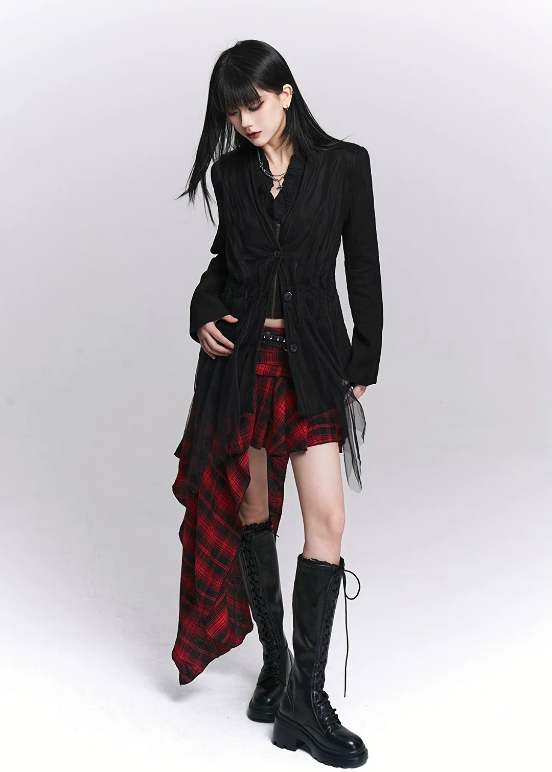 Sheer Pleats Layered Long Shirt / LG1517