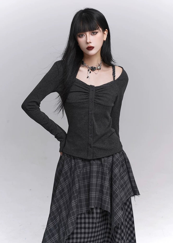 Gothic Ruched Button Top / lg1352
