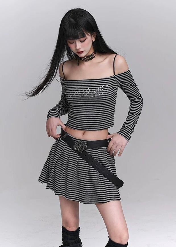 Striped chic off shoulder setup / LG1216