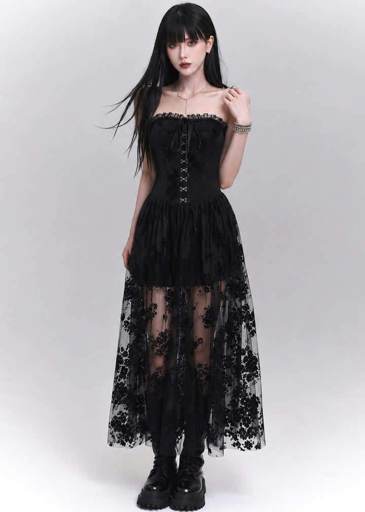 GOTHIC FLOCKY TULLE DRESS SET / LG1137