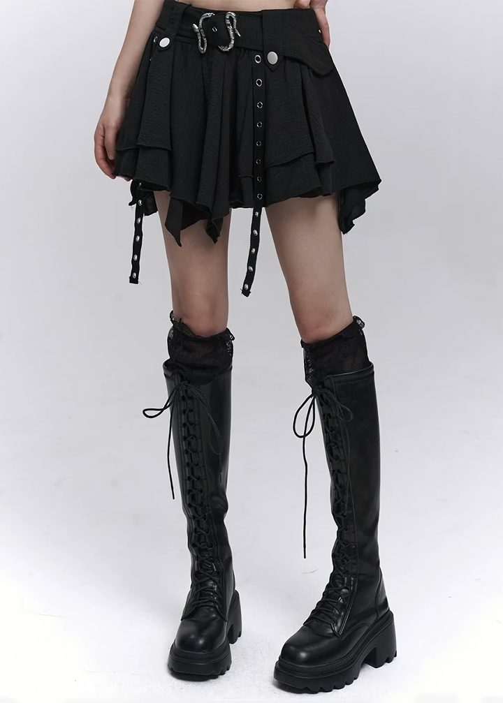 Asymmetric layered belt skirt / lg1271