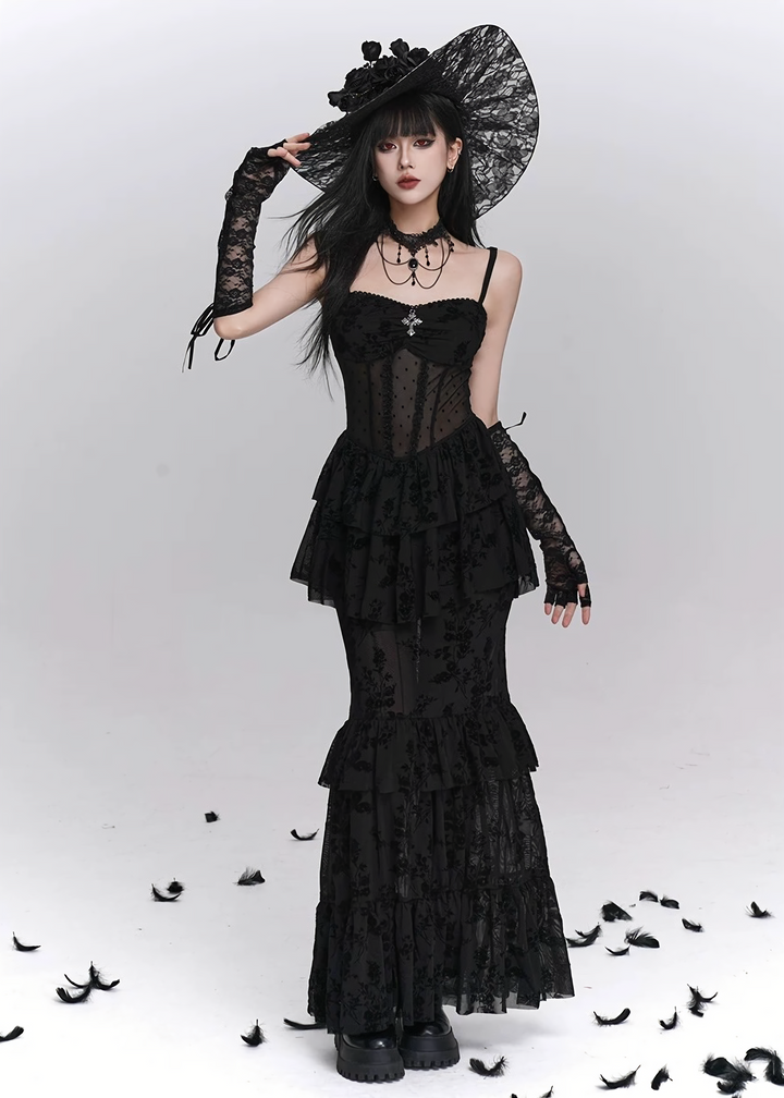 Nocturne Frill Dress & Shadow Sheer Cardigan / LG1408