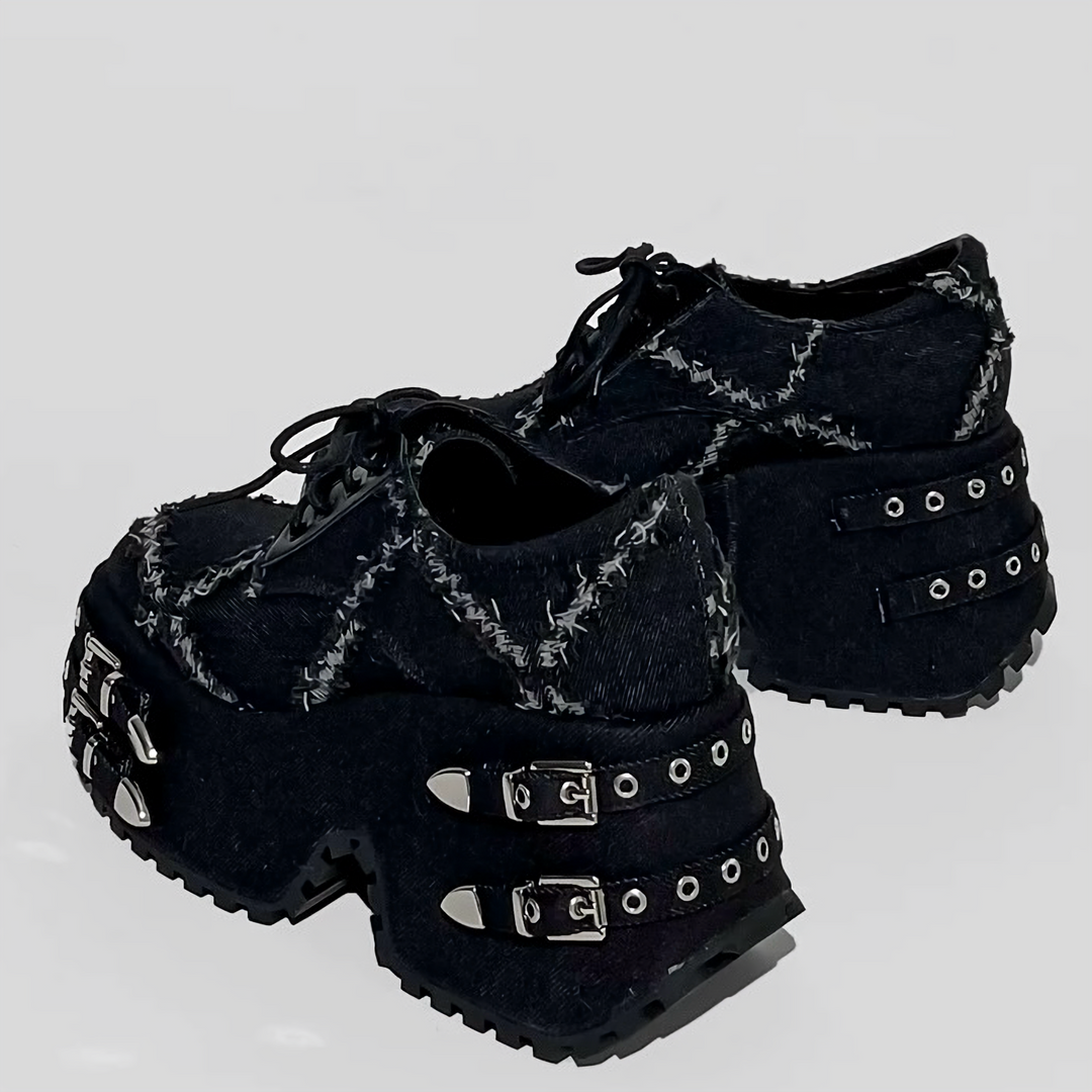 fringe denim Lace up shoes / V1116