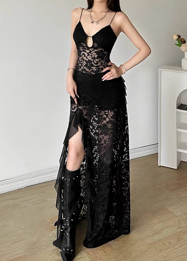 DARK SHEER LACE SLIP DRESS / LG1645