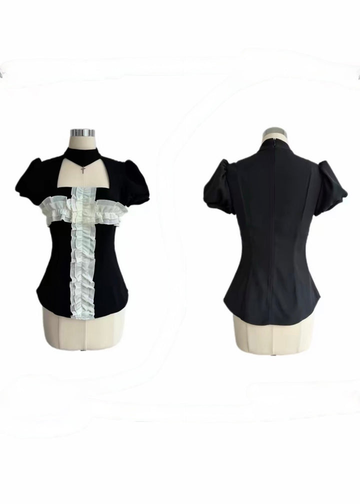 GOTHIC FRILL CROSS TOP SET / LG1626