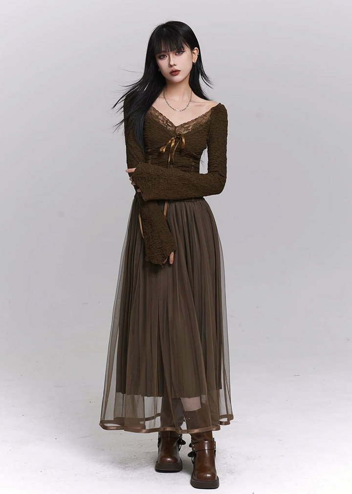 Reversible Mesh Long Skirt / LG1511