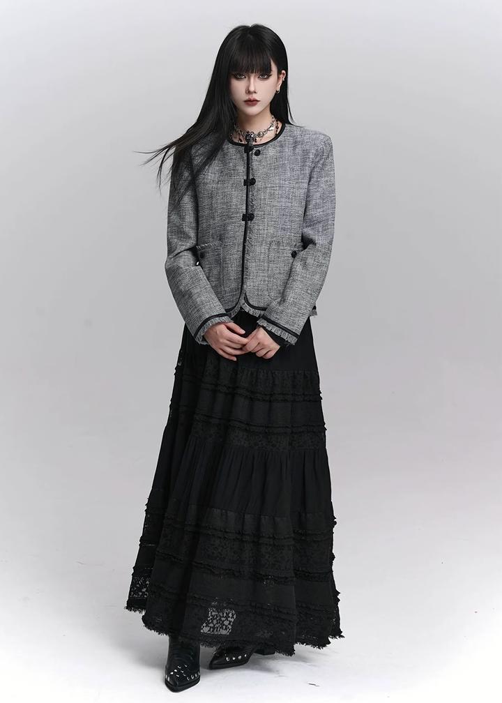 LACE TIERED LONG SKIRT / LG1412_e4r