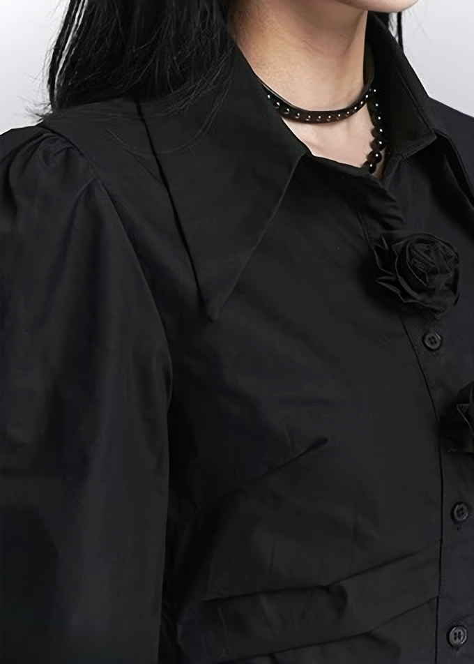 FLOWER BUTTON FLARE SLEEVE SHIRT / LG1429