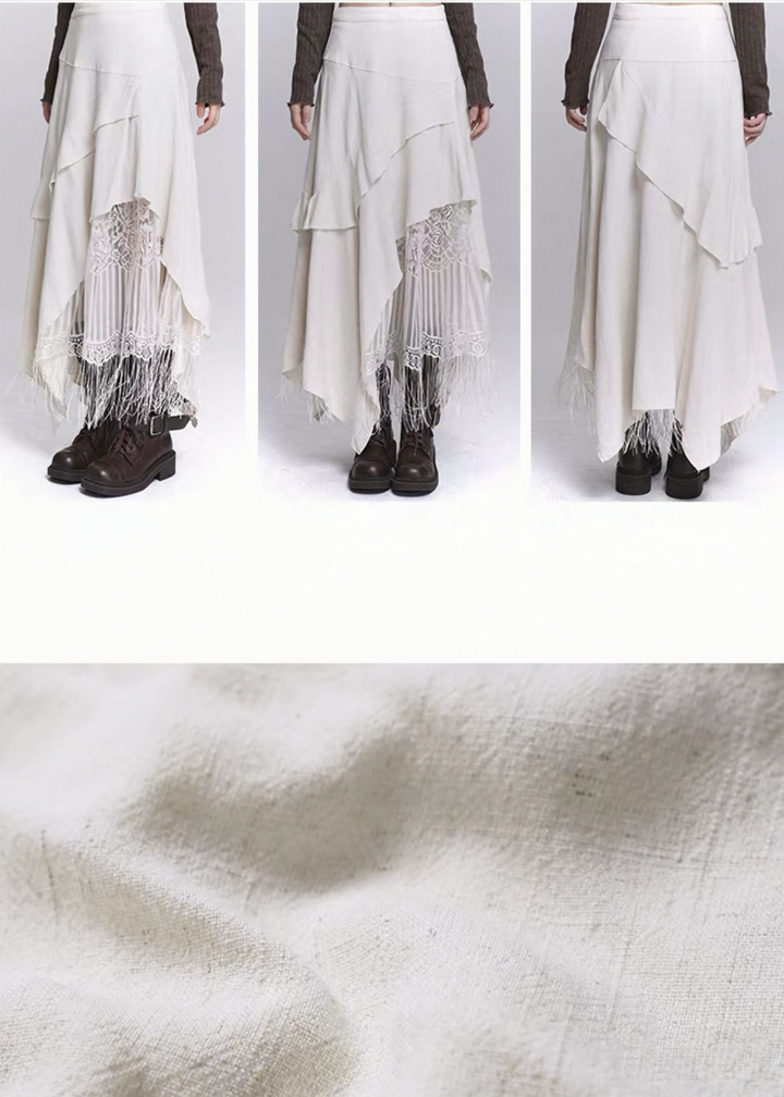 IRREGULAR LAYERED LACE FRINGE SKIRT / LG1526