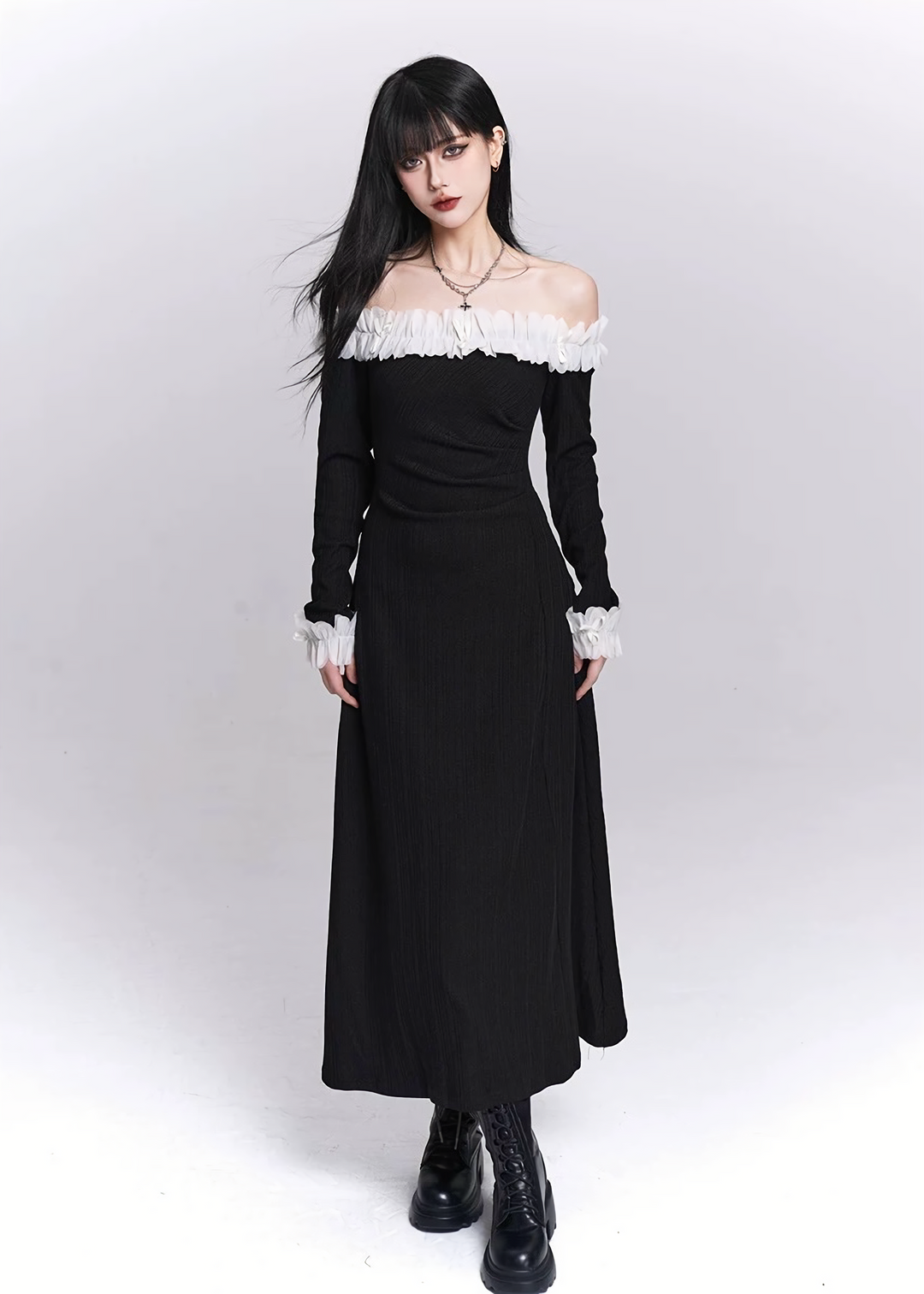 Off Shoulder Frill Long Dress / LG1519