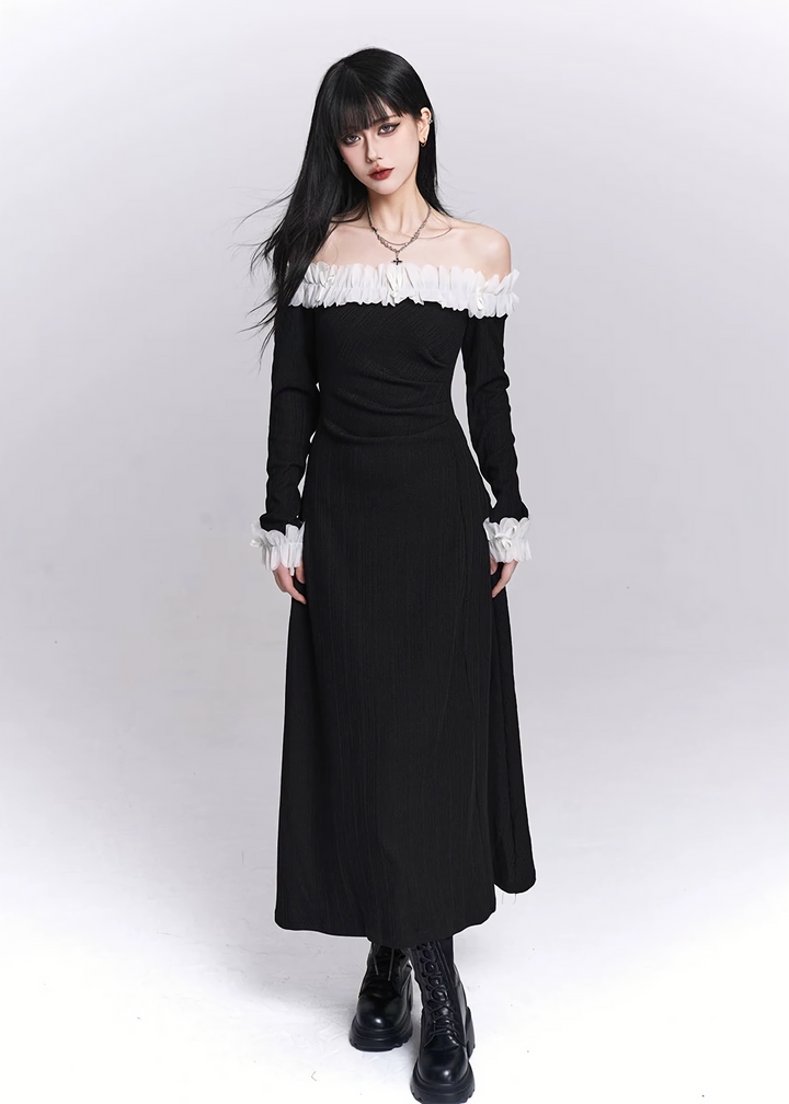 Off Shoulder Frill Long Dress / LG1519