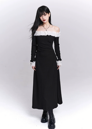 Off Shoulder Frill Long Dress / LG1519