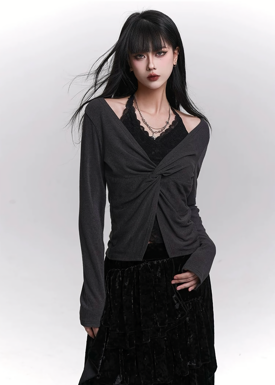TWIST FAKE LAYER LONG SLEEVE TOP / LG1478