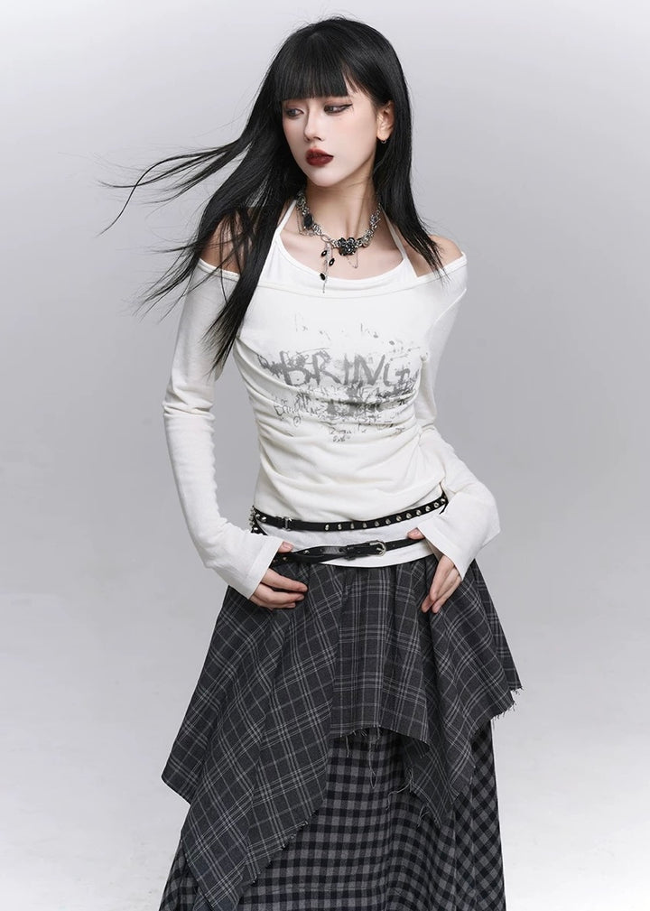 Layered Halter Neck Print Top / lg1357