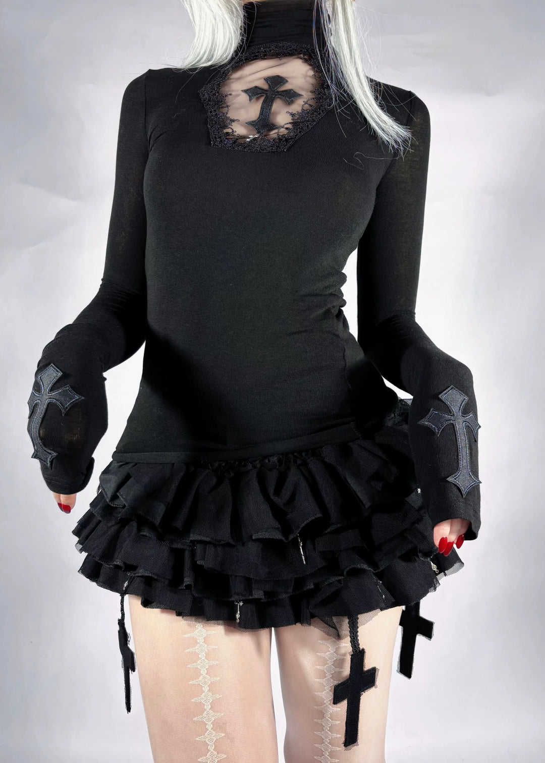 cross turtleneck slim fit &amp; cross gothic ballet skirt / LG1187