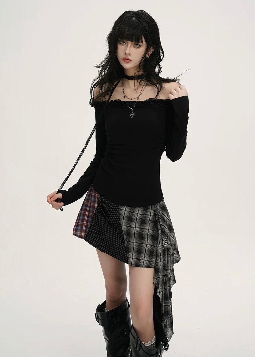 Off-Shoulder Dark Lace Tops / LG1378