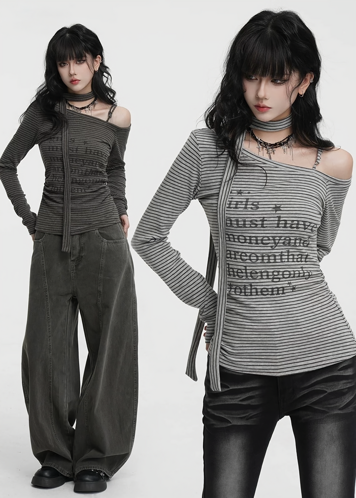 STRIPE OFF SHOULDER LONG TOP / LG1449