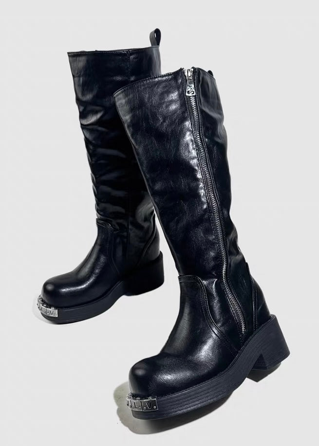 DARK METAL PLATE LONG BOOTS / V1185