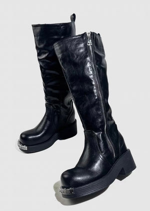 DARK METAL PLATE LONG BOOTS / V1185