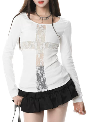 LACE CROSS CUTSEW TOP / LG1582